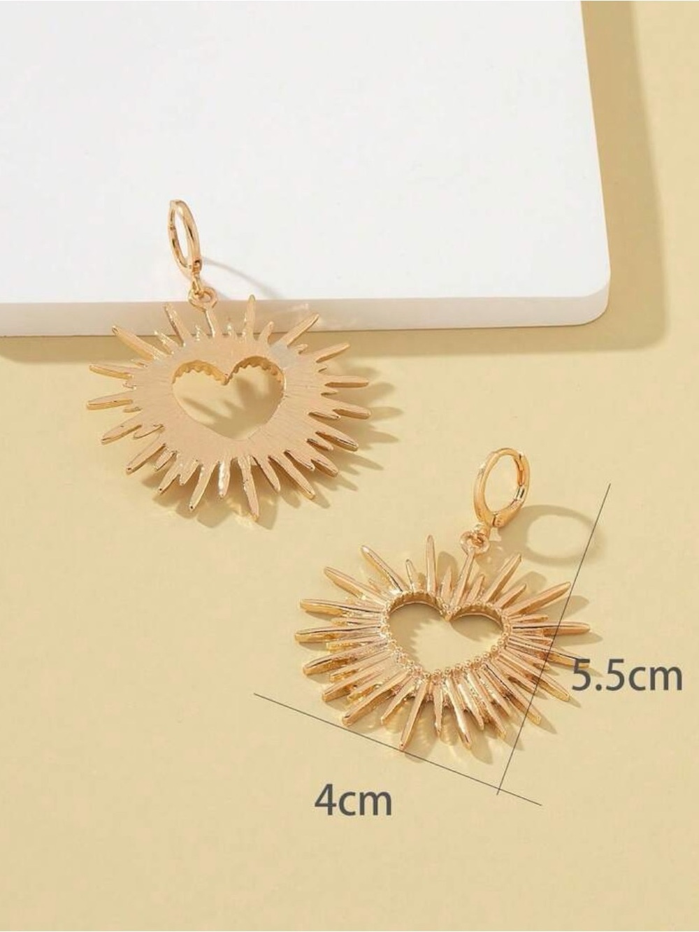 Gold Heart Sunburst Earrings Celestial Hoop Dangle Jewelry Gift for Women - Picture 5 of 5